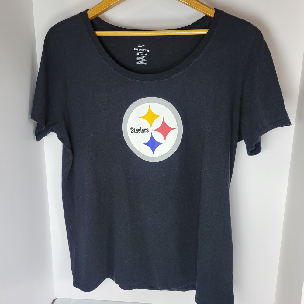 Nike Pittsburgh Steelers T-Shirt Womens XL Black Scoop Neck Graphic Tee NFL
